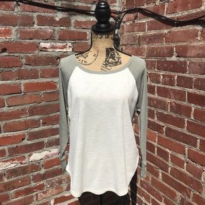 Beige and Green Mossimo 3/4 Sleeve Shirt